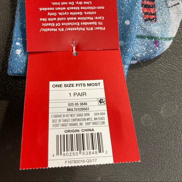 Wondershop GlitterBlue Red Black White Penguin Crew Socks One size fits most - Picture 8 of 11